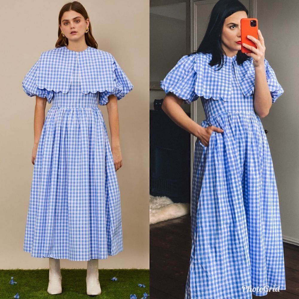 Sister Jane Giggle Plaid Gingham Puff Sleeved midi Dress (collar not included)